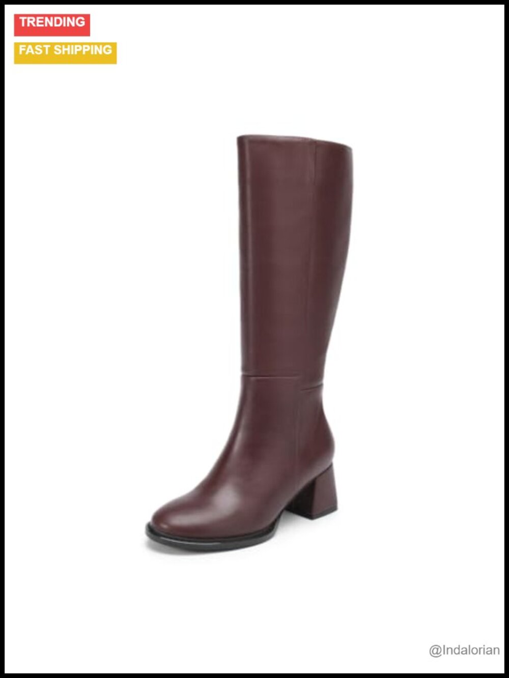 Knee High Boots Chunky Block Heel Round Toe Riding Boots Side Zipper Tall Boots